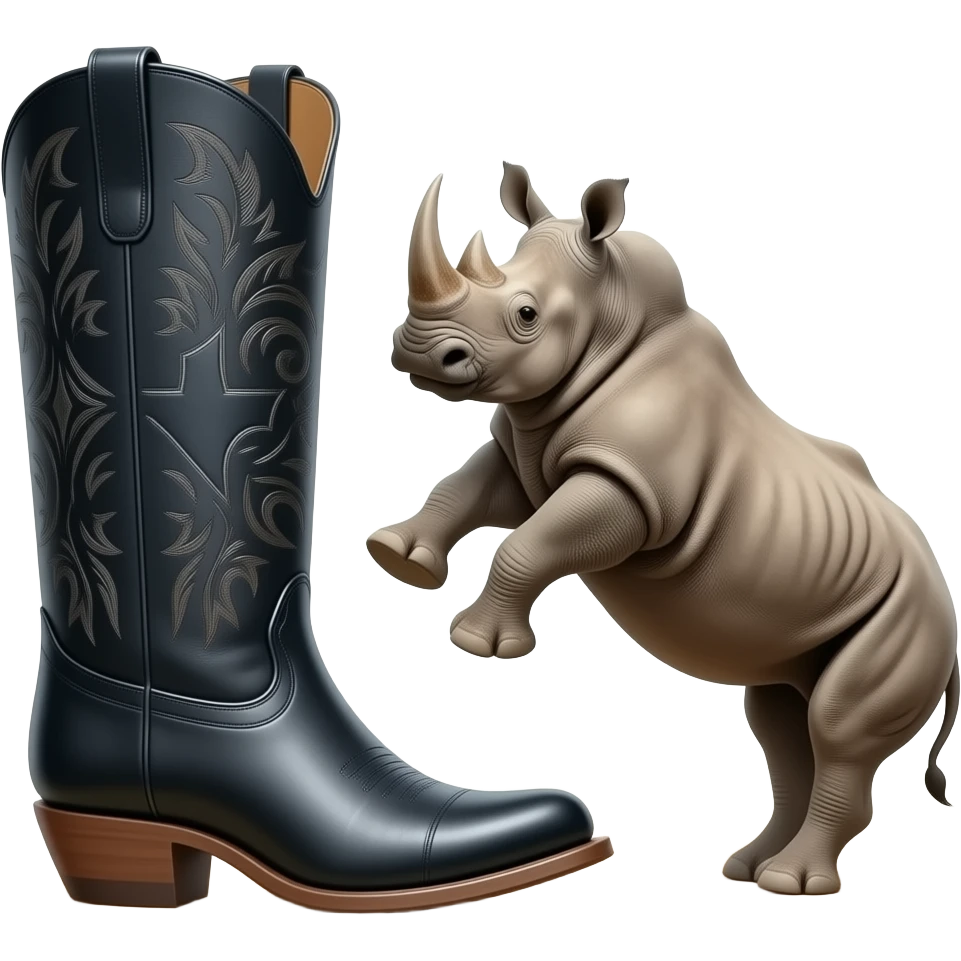 Big texas cowboy boot kickingg a rhino emoji