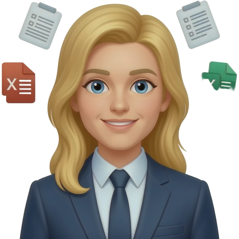 master data expert , "doc" "xls", "csv", "xml" and docs around his head , blond long hair emoji