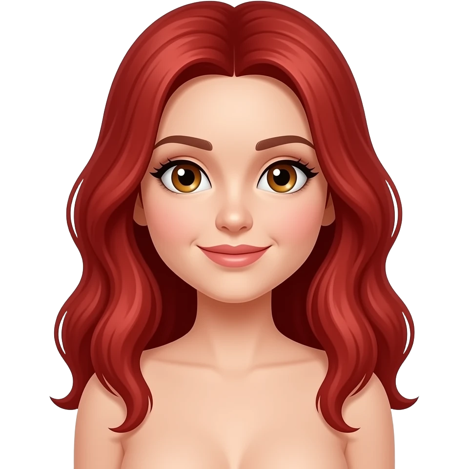 Red hair, cute, hazel eyes, naked boobs emoji