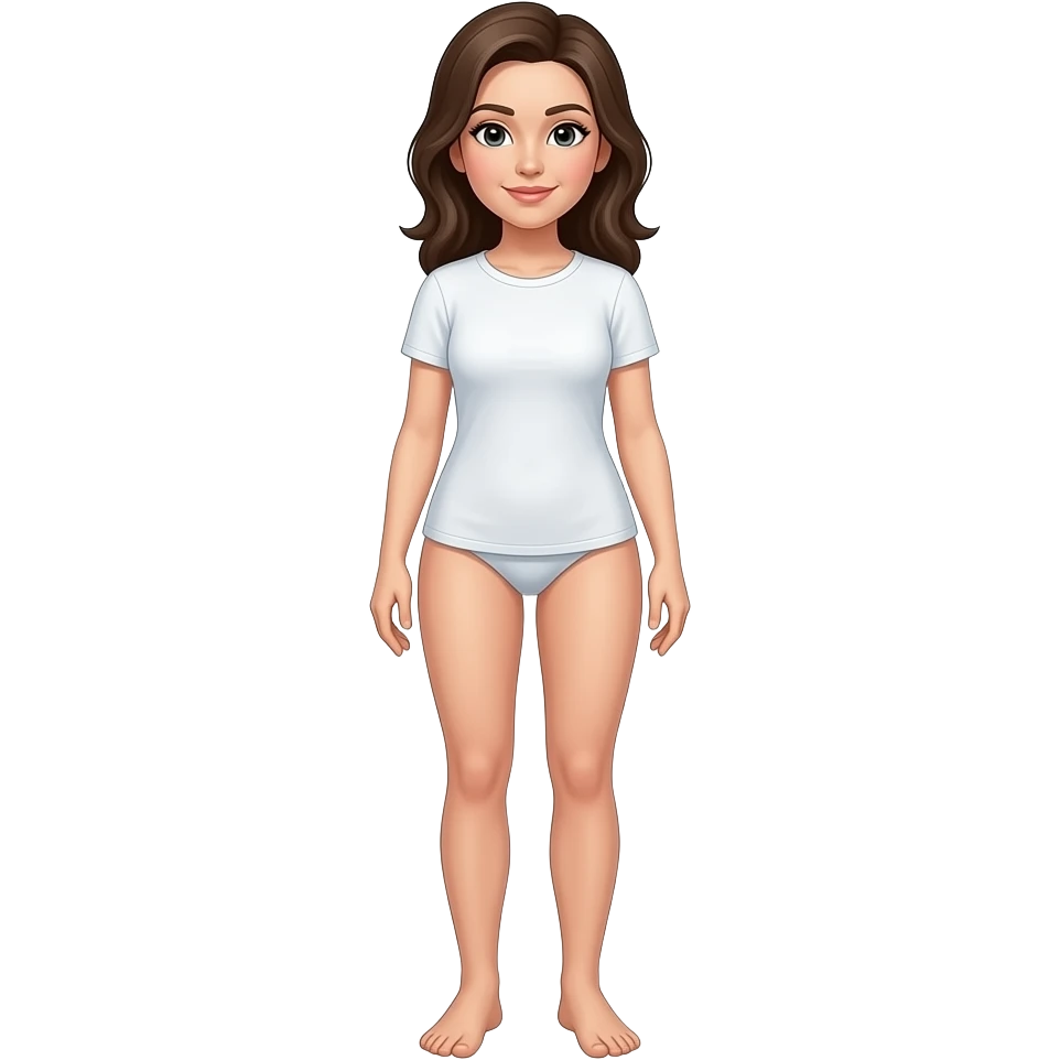 Naked woman standing with full body with t shirt emoji