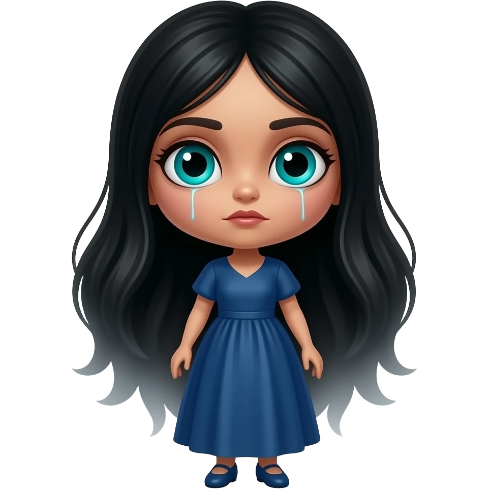 A cute Big Head Small Body La Llorona from Mexican folklore, long black ...