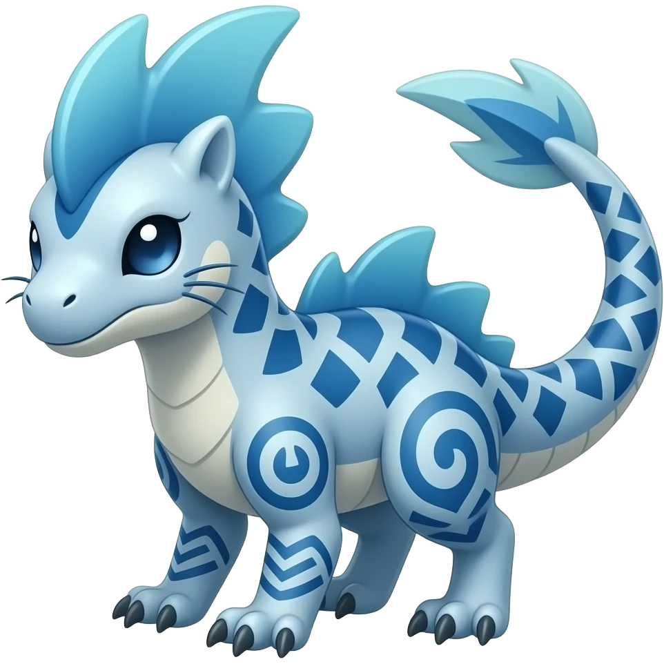 scaly shiny frilled raptorik finned patterned blue tribal-patterned digitigrade quadrupedal Vaporeon-Salandit-Glaceon-hybrid with  whiskers emoji
