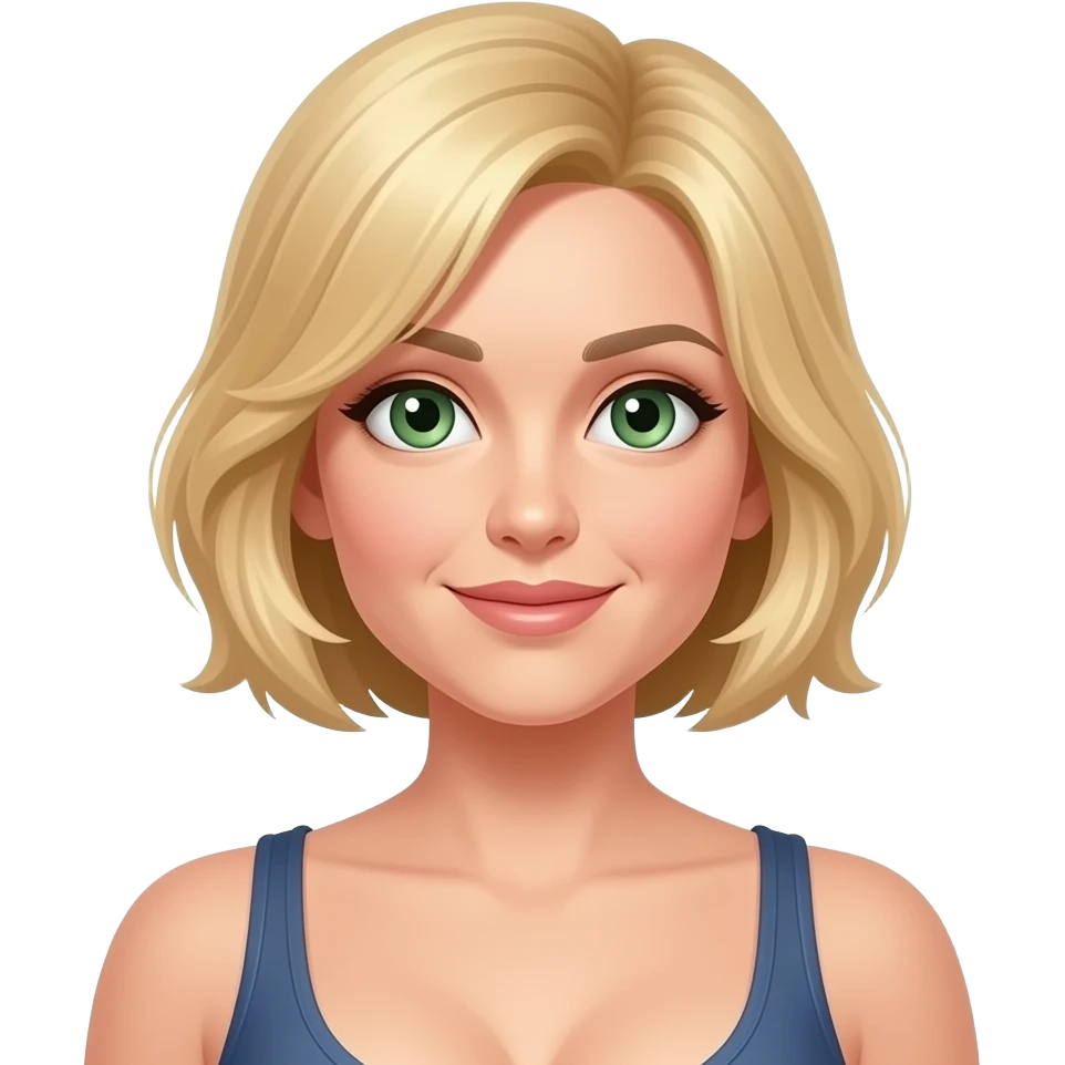 sexy blonde short hair, big boobs, green eyes, small øips, 40 years old emoji