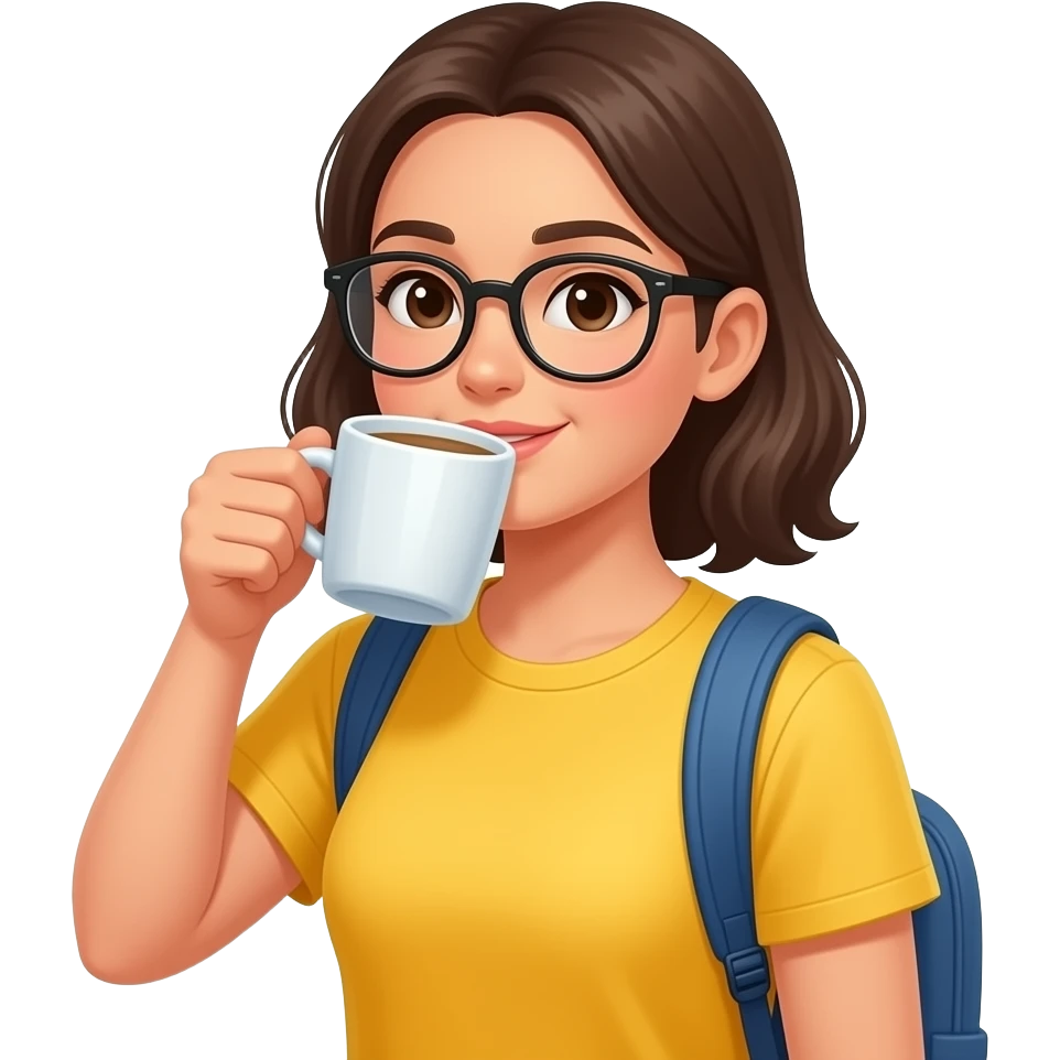 girl in yellow shirt drinking coffee all nighter med student emoji