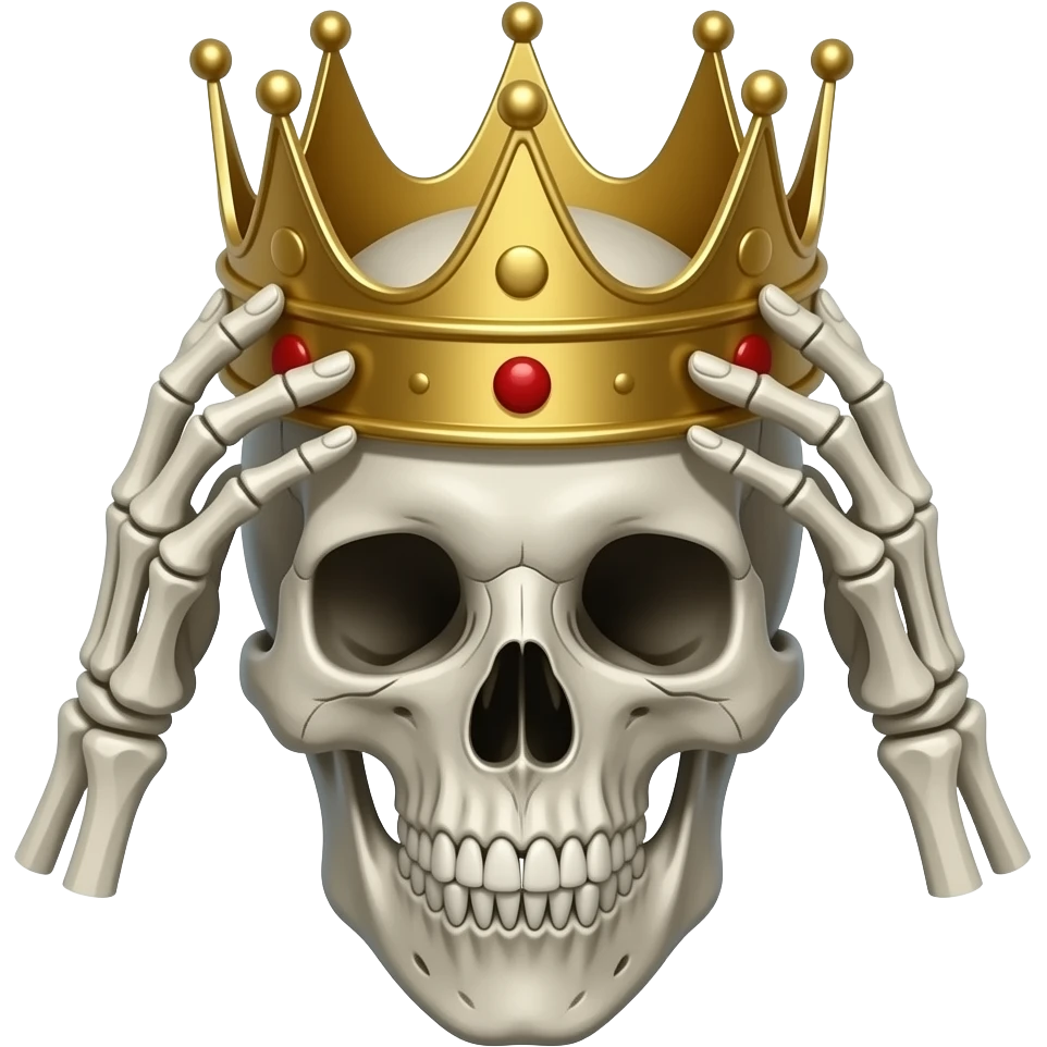 Savage skull with crown on his head that it's holding the crown with both hands of it emoji