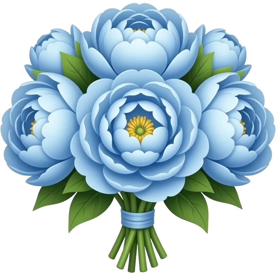 A hyper-realistic bouquet of baby blue peonies, freshly bloomed emoji