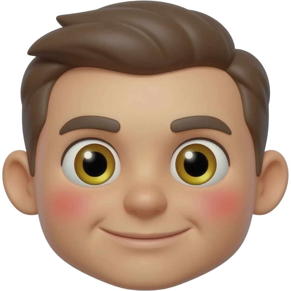 빨간 얼굴의 홍조를 하고 있는 노란 눈알   갈색 동공의 귀여운 만화 입체적 이모티콘 emoji