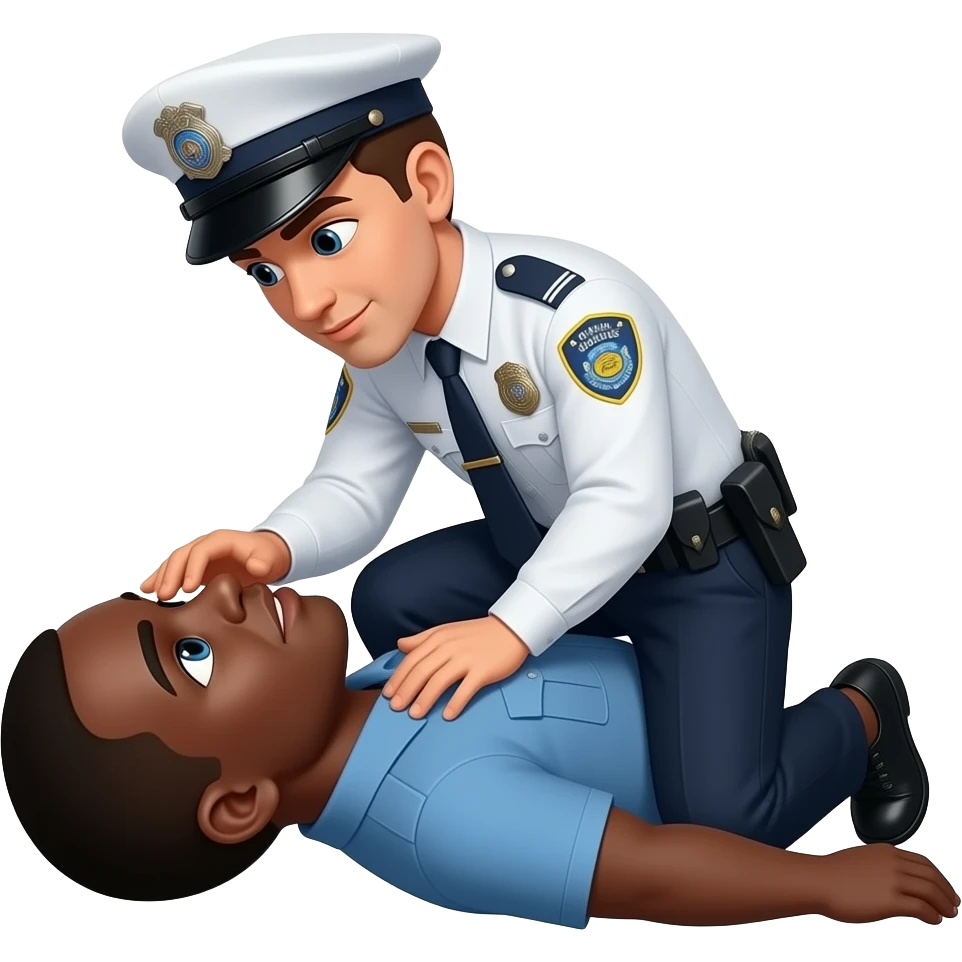 White Cop kneeling on black man emoji