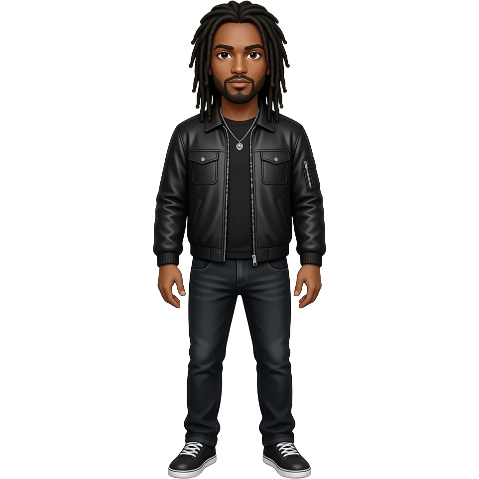 John Davis of Korn wearing a black jacket, black jeans, and dreadlock hair (fullbody) emoji