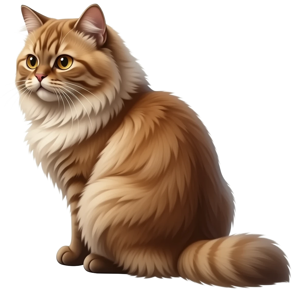 Realistic ugly straight-sitting Persian cat, back facing to the left emoji