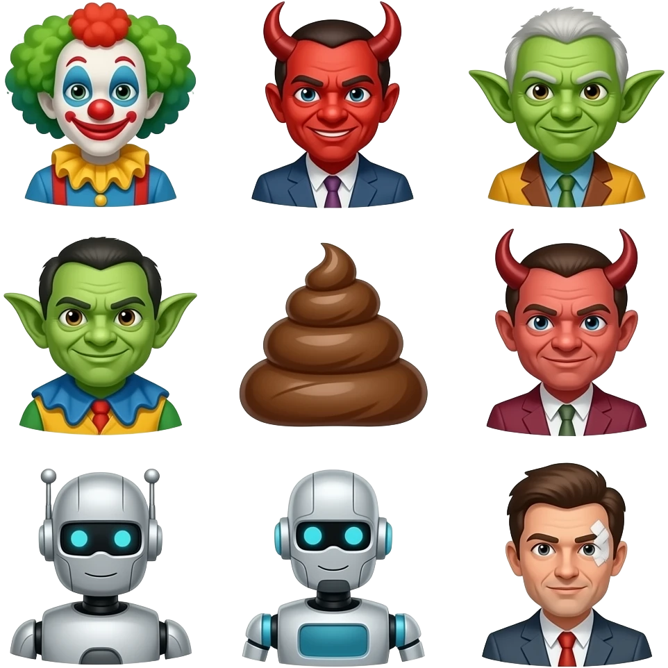 🤡🤡👹👺👺💩👹🤖🥸🤕 emoji