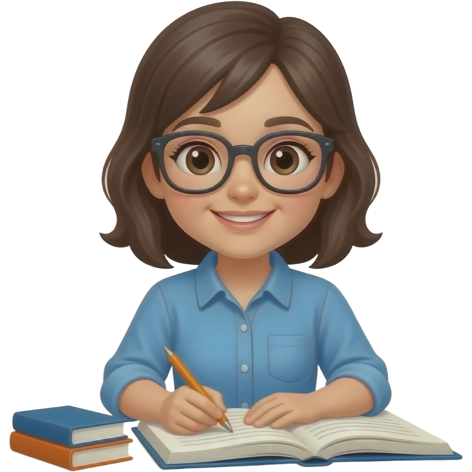 girl in blue shirt studying emoji