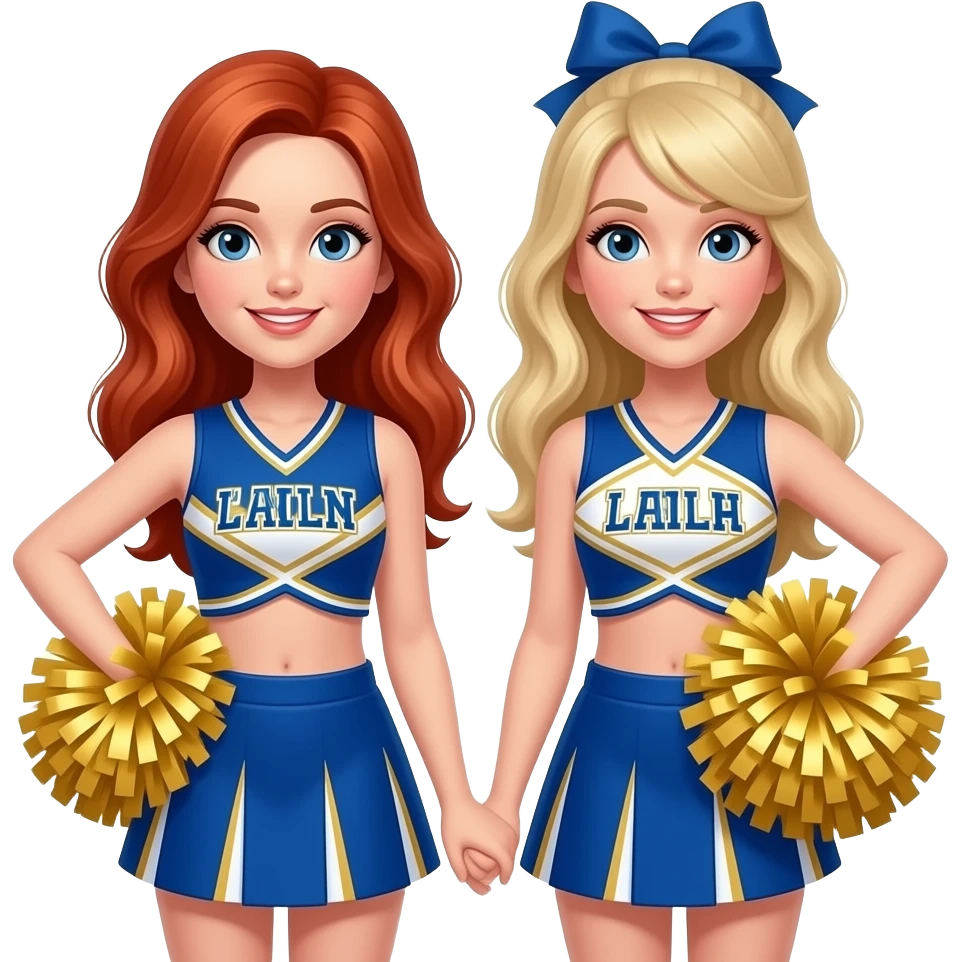 A redhead cheerleader beside a blonde cheerleader emoji