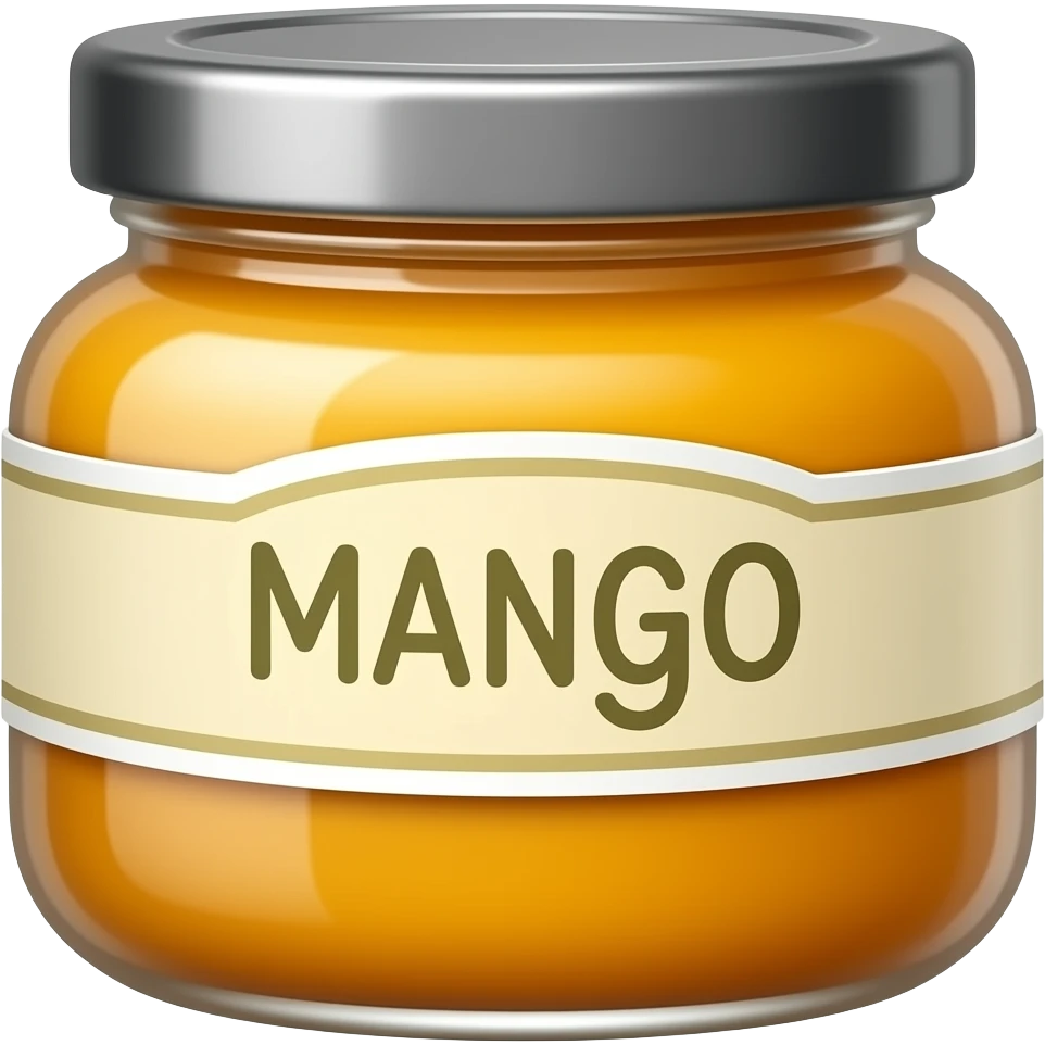 mango jam jar, with a label that says mango, and cute cottage core style emoji