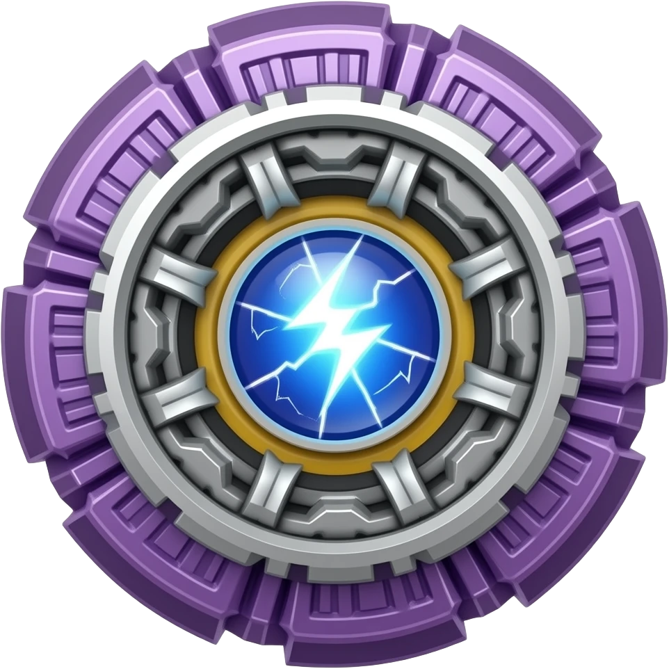 square pixel art purple storm breaker bayblade, heavy armored top, electric pulse core emoji