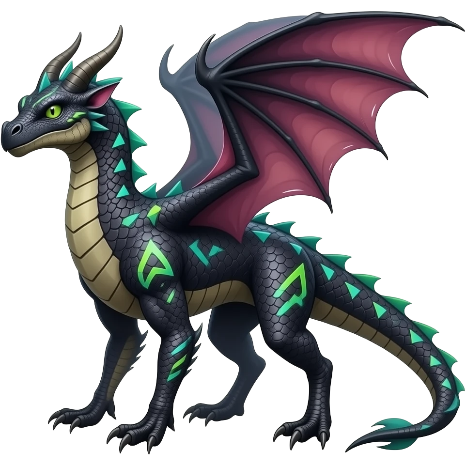 Cool edgy horned frilled black-scaled with neon-colored triangular stripe markings draconic raptorik digitigrade bipedal futuristic fantasy-Cyberpunk- emoji
