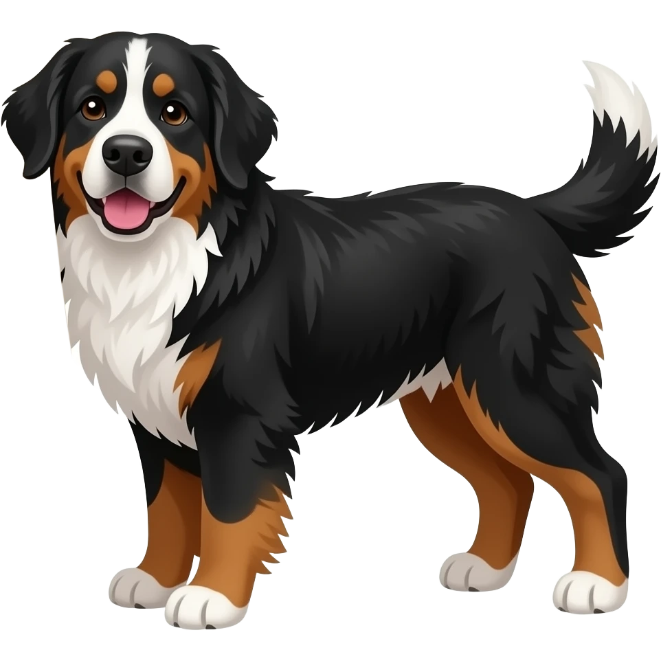 The Bernese Mountain Dog peeks from behind the long curtain. emoji