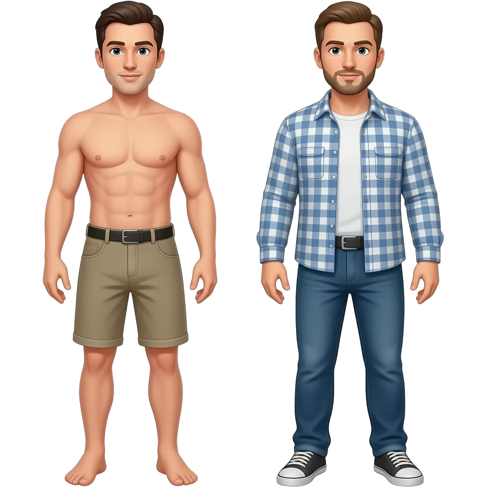 Man unclothed and man clothed full body emoji