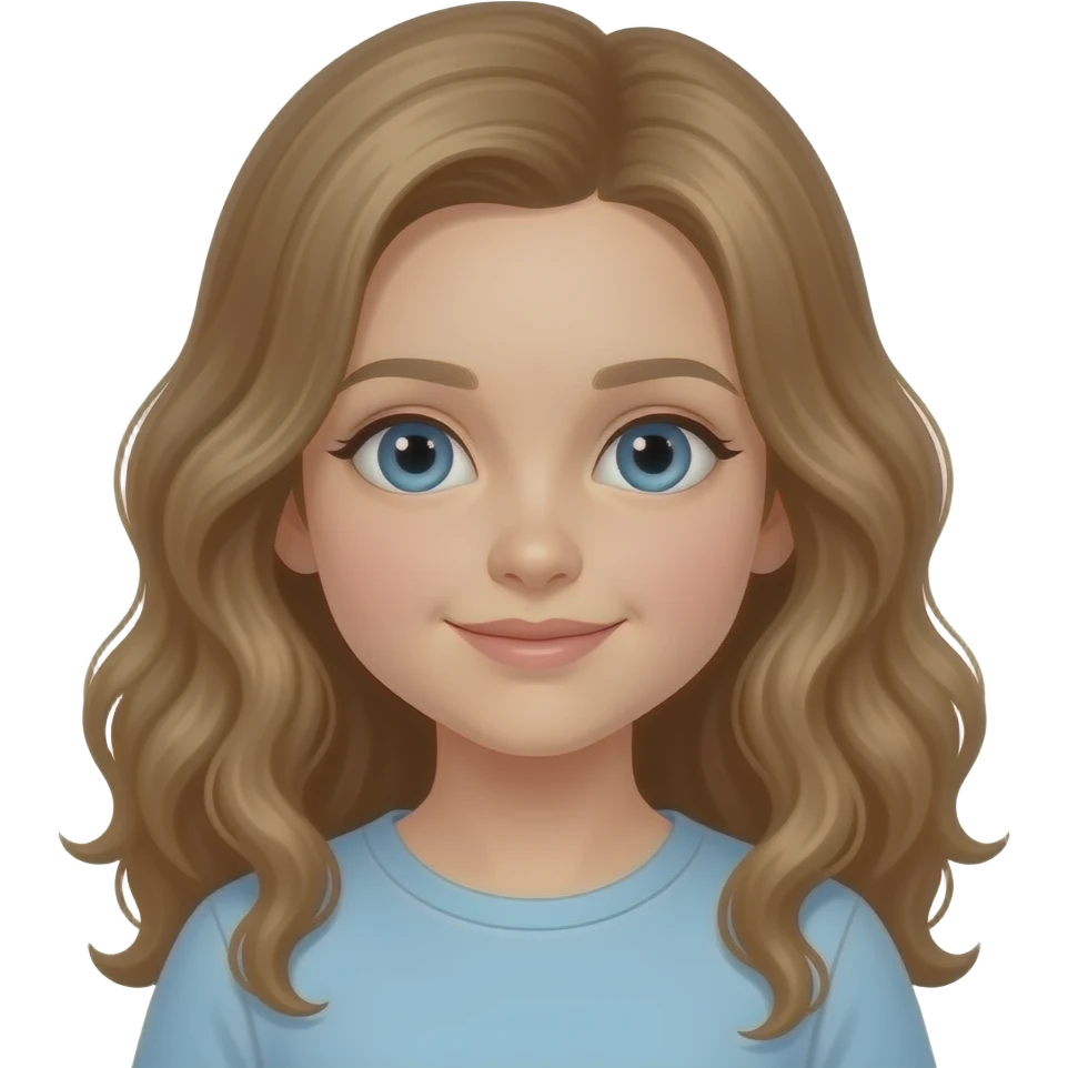 Tegan aged 9 blue eyes light curly brown long  hair emoji