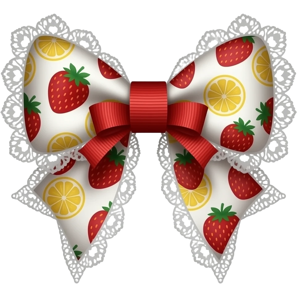 red and white with lemon strawberry style pattern on bow lace coquette bow emoji