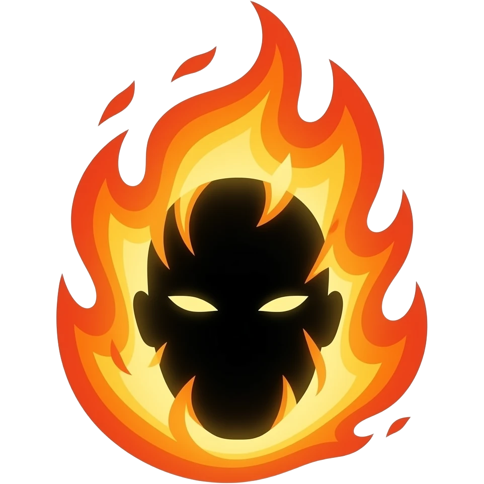 a  dark silhouette face coming out of fire emoji