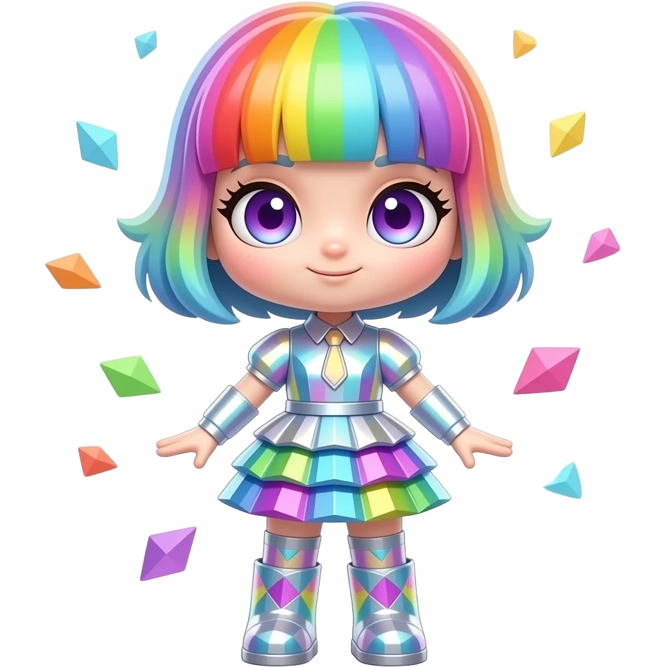 A full-body Prismavelle entity with an oversized head and tiny body ...