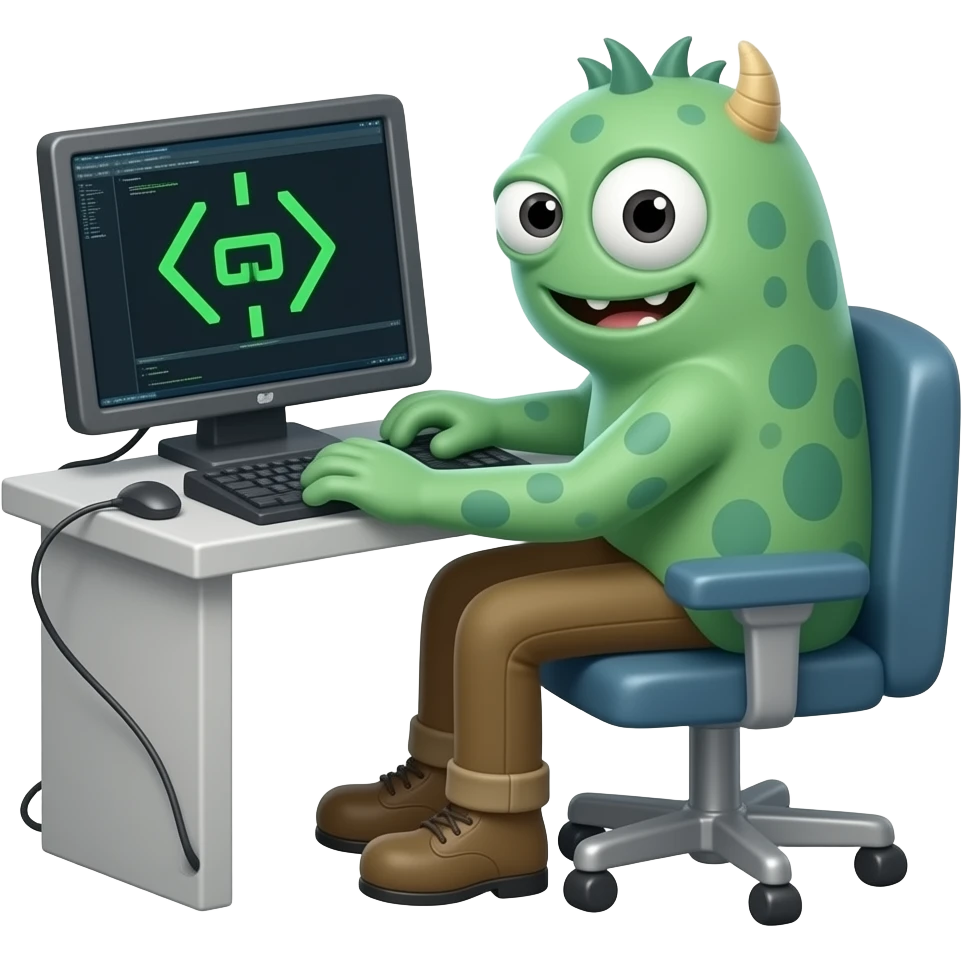 cartoon monster coding in terminal emoji