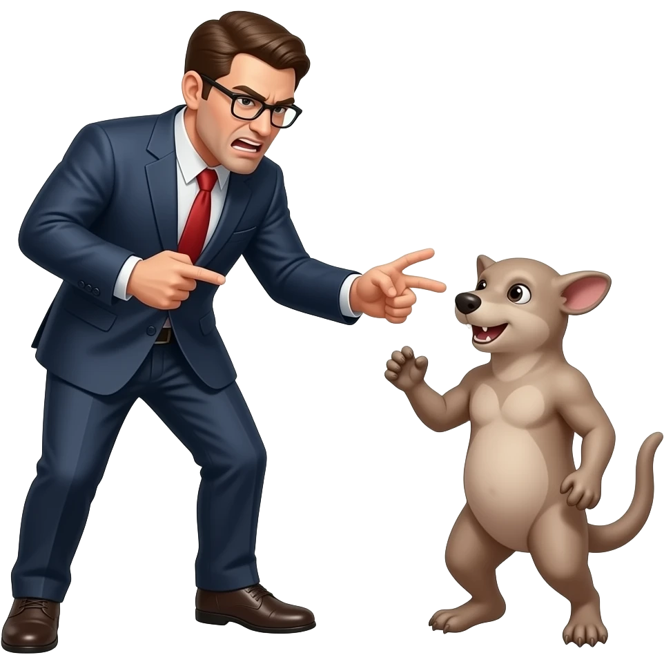 A dressed man threatening a small, naked, cr emoji