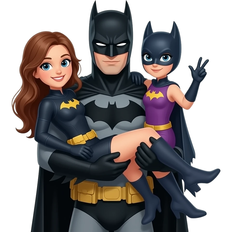 Batman with batgirl in arms emoji