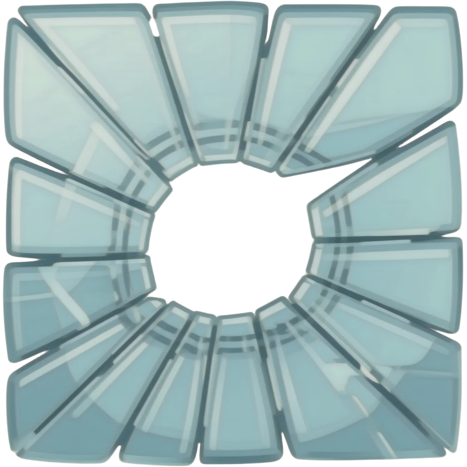 Irregular shattered glass, transparent, with no background or person, just the irregular shattered glass, with a big hole taking up most of the dimensions. emoji