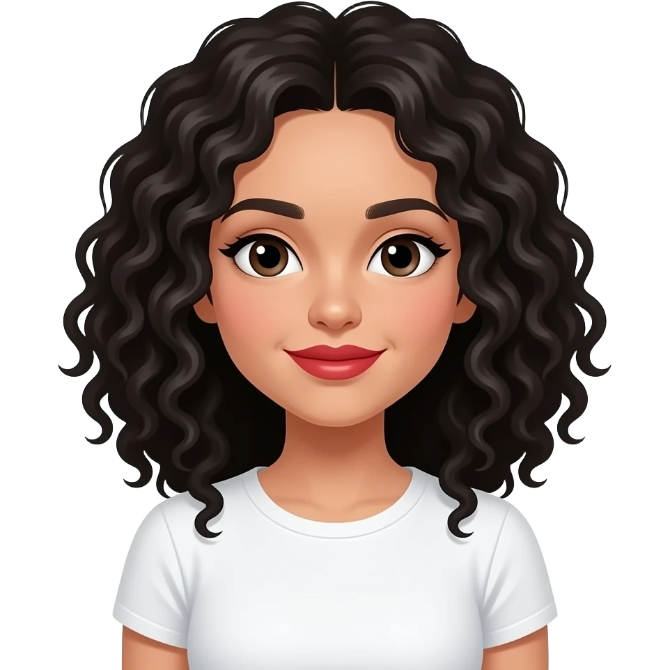 دختر سفید پوست با موی مشکی  فرفری و رژ قرمز و تیشرت سفید emoji
