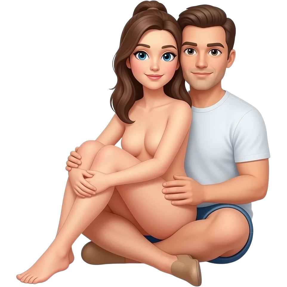 naked woman. sitting on a daddy's lap. for a spanking. emoji