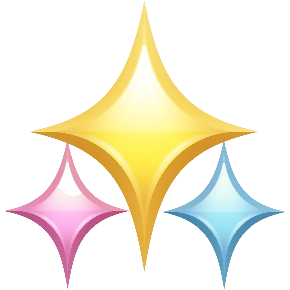 three sparkles yellow(central) pink blue emoji