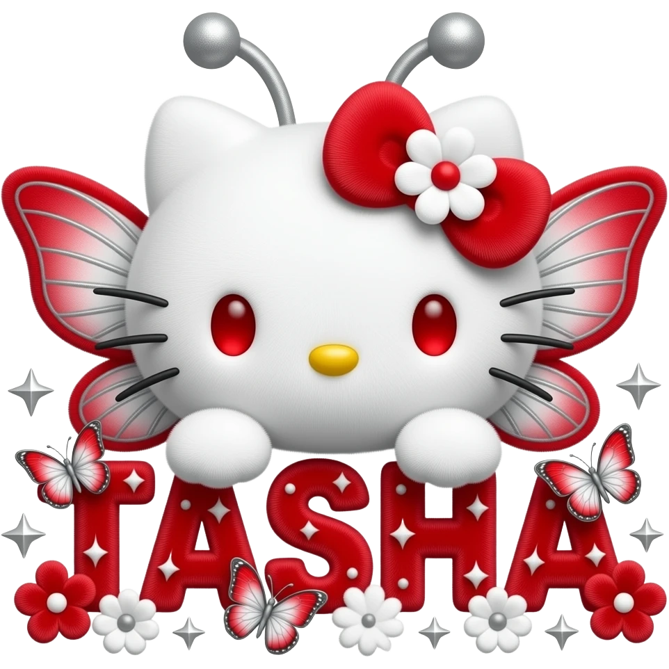 White velvety fur 3D hello kitty head, red eyes, red white ombre 3D ...