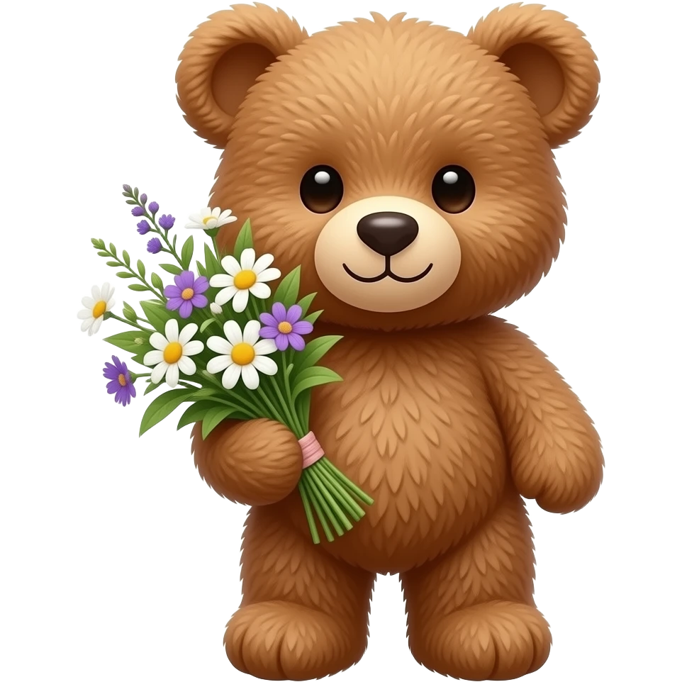 teddy bear stuffy holding flowers emoji