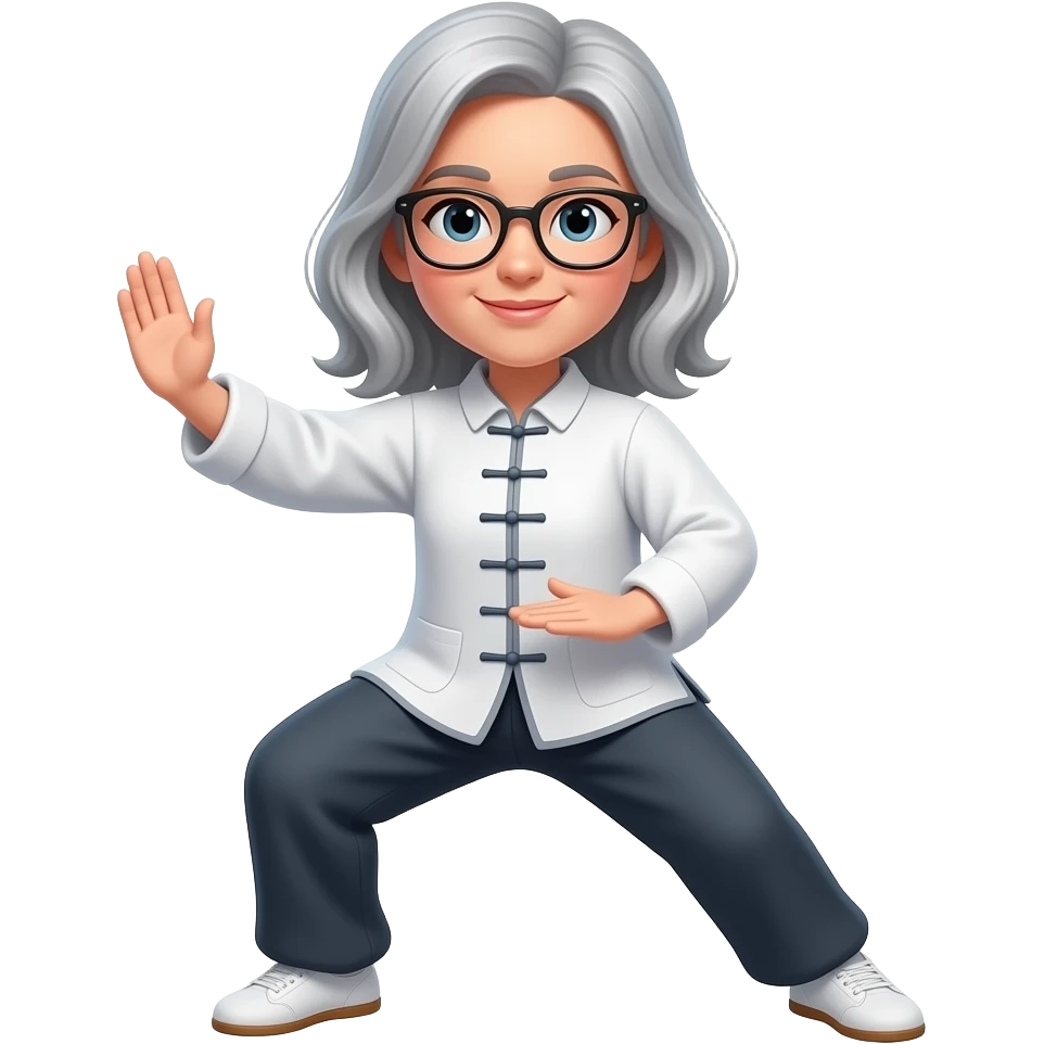 Women taichi  glasses and light gray medium long hair emoji