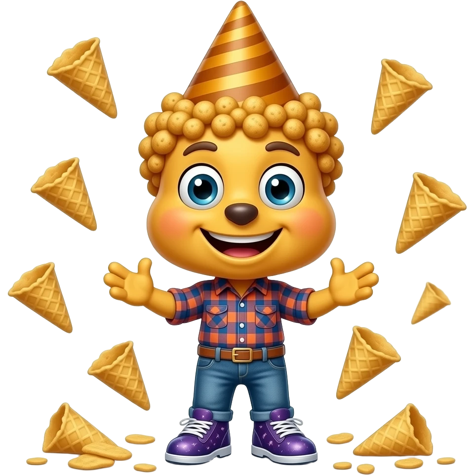 A magical Bugles mascot with a giant head and tiny body. It has golden ...