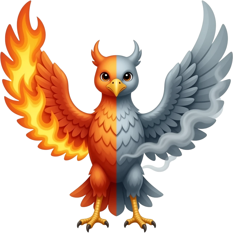 A phoenix made of fire on one side and smoke on the other side emoji
