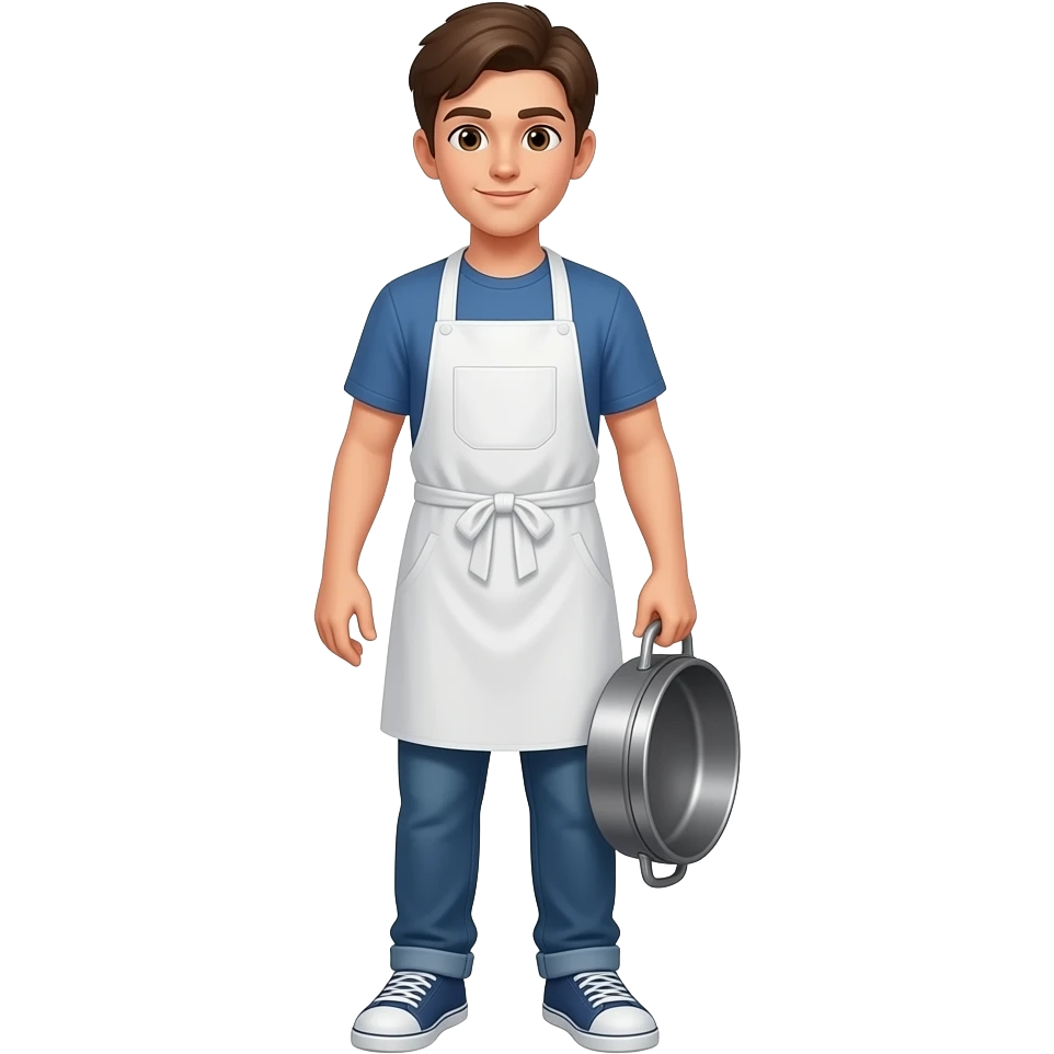 College boy, full body, cooking emoji