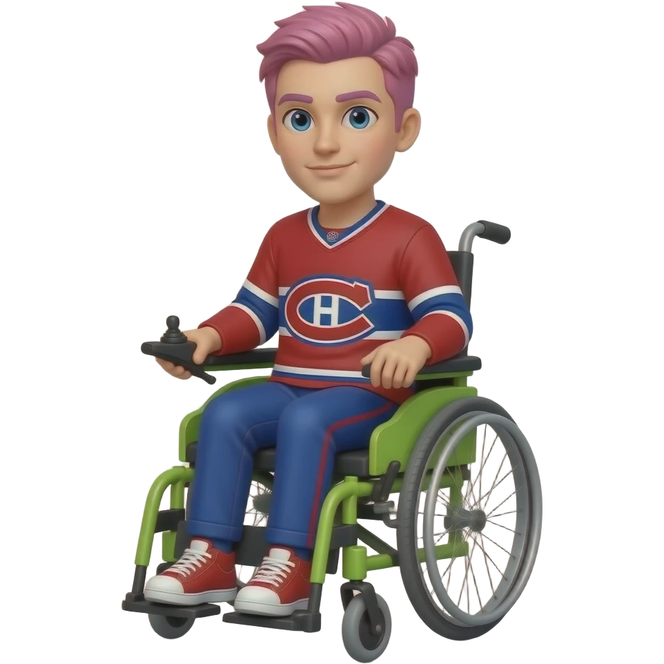 very short pink hair canadiens jersey lime green electric wheelchair emoji