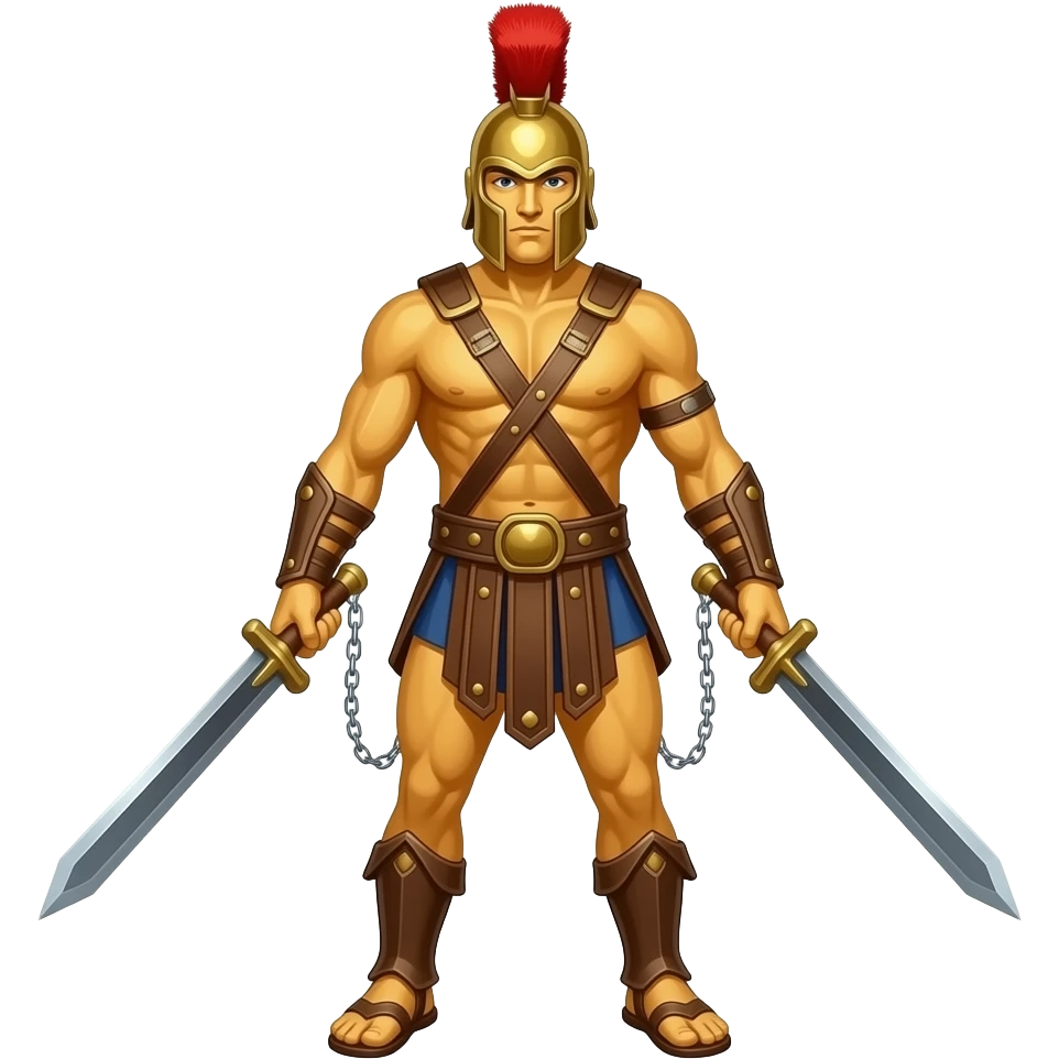 spartacus, minimal, full body, yellow skin, emoji style, more emojis style, more minimal, with weapons, more simplistic, emoji style, chains on wrist emoji