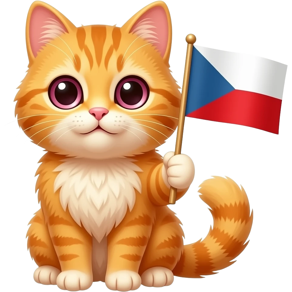 cute ginger cat holding a czech flag and has cute pink eyes emoji
