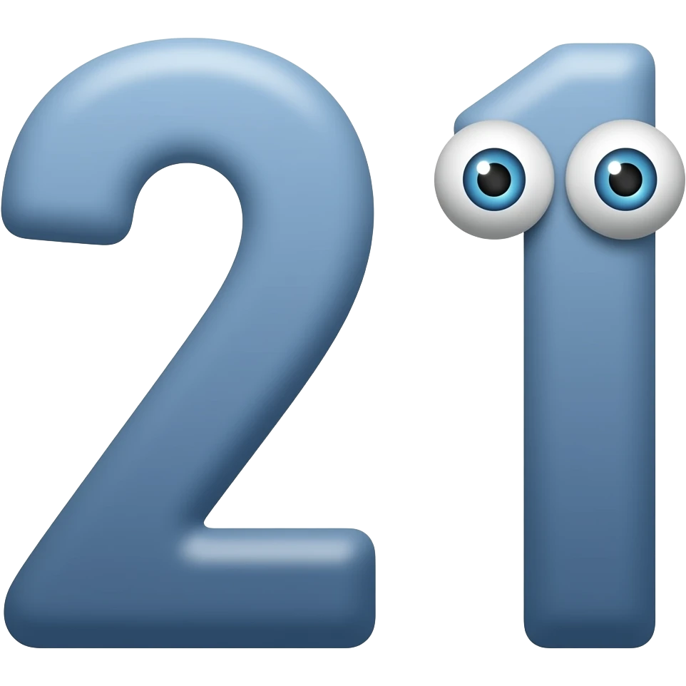 An indigo colored 21  with two eyes emoji