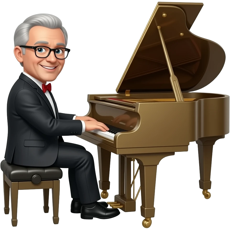 Happy show man Polish man with little grey hair playing grand piano emoji