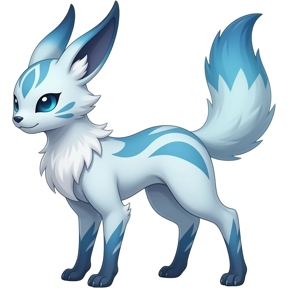 Slim thin lanky scrawny tall elegant oriental feral painted Asian Absol-Glaceon-Sylveon-fusion-hybrid-creature emoji