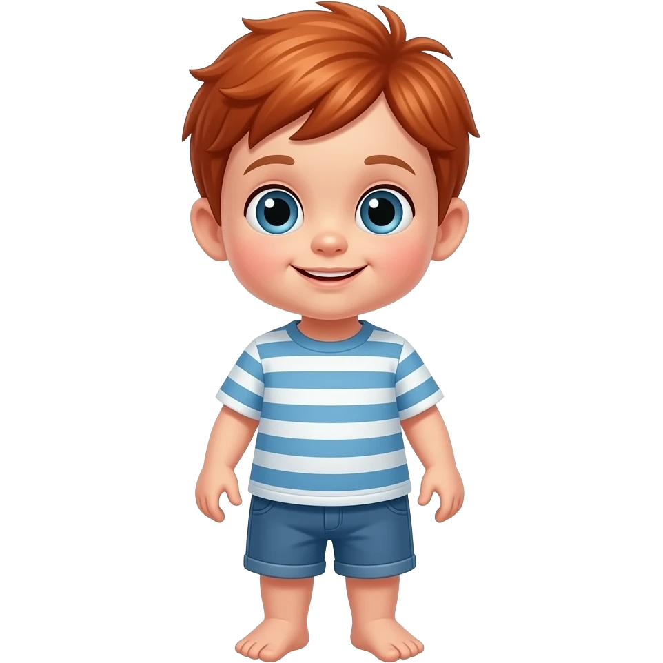 A little toddler boy with red hair very small boy full body with feet emoji