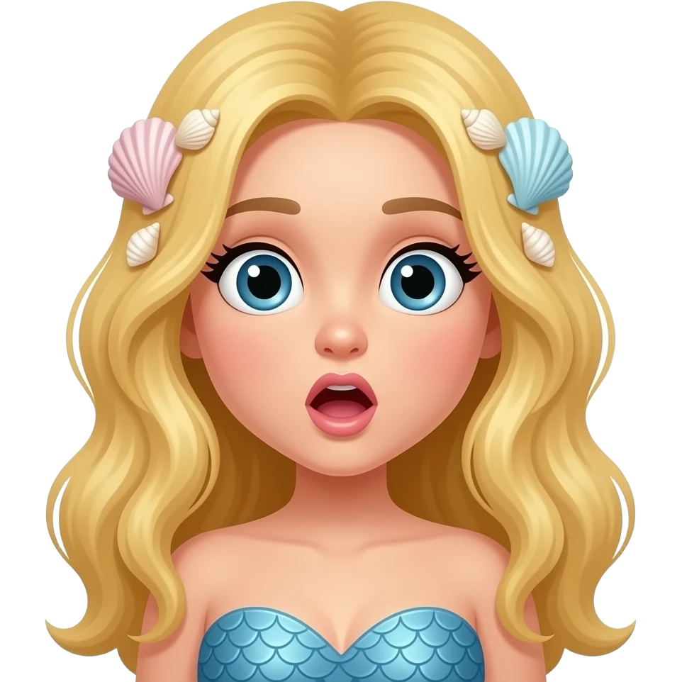 surprised mermaid face with shells in long hair blonde emoji