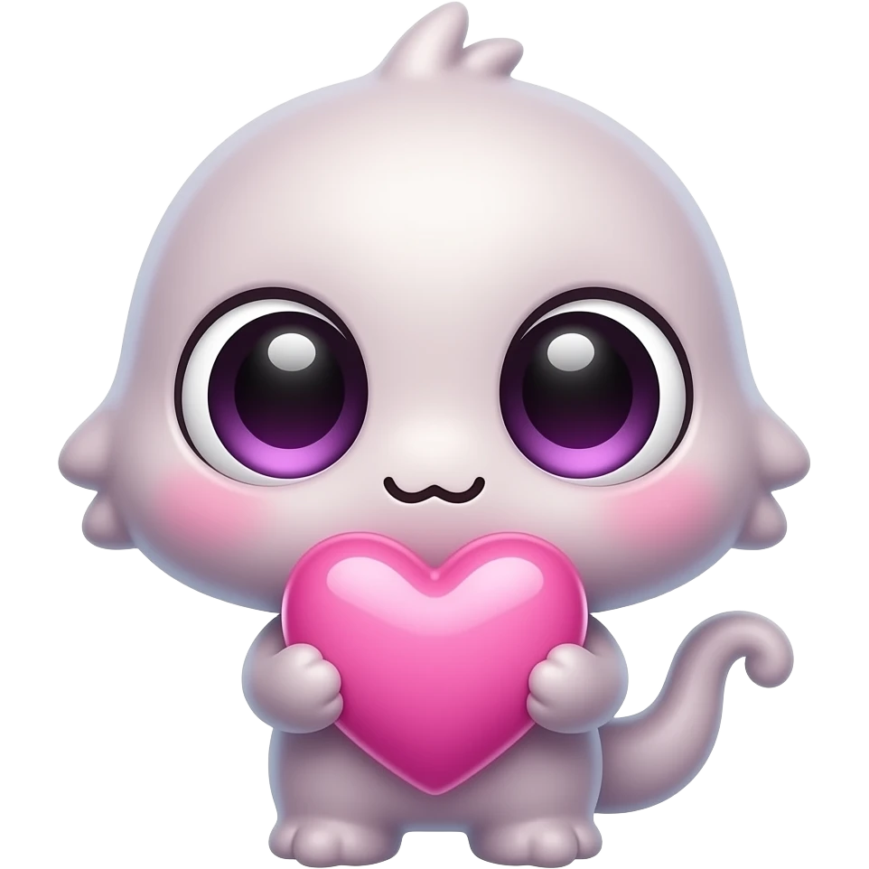 adorable twitch emote, tiny cute creature holding a pink heart, huge glossy eyes, kawaii gamer aesthetic, thick black outline, transparent background, ultra readable at small size, BTTV style, cute cursed energy emoji