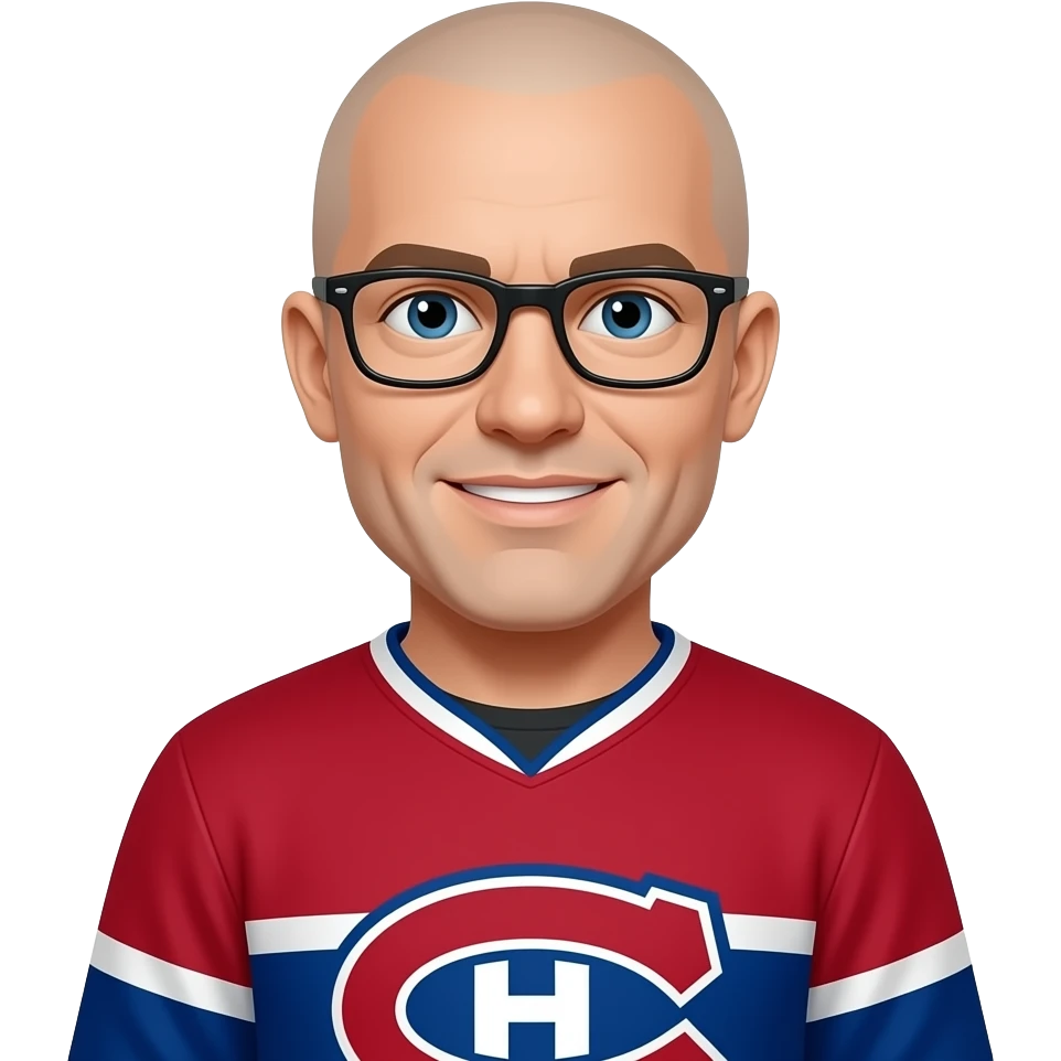Bald wearing glasses and  montreal canadiens jersey emoji