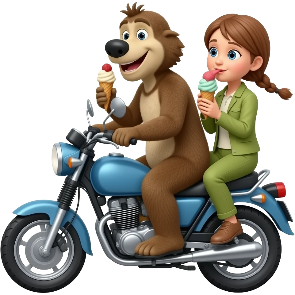 Гена на мотоцикле с чебурашкой гуляют в парке и едят мороженое emoji